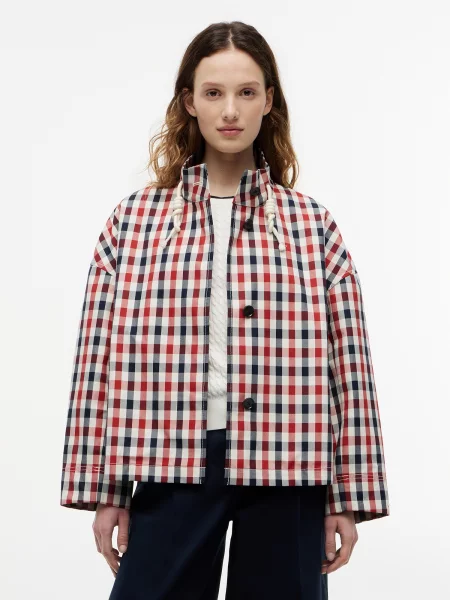 TOMMY HILFIGER Prechodná bunda CHECK námornícka modrá / červená biela
