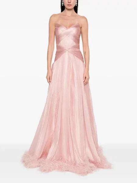 Rochie maxi Iris Serban cu pene de costum roz