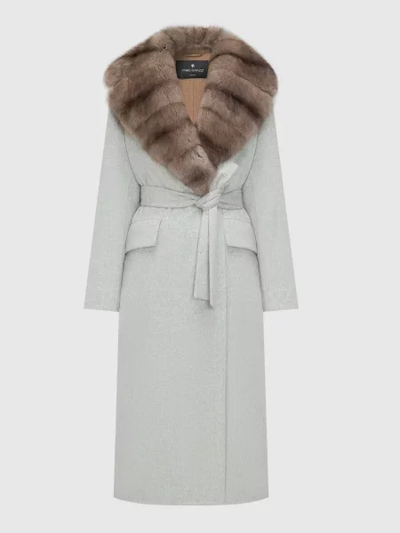 Пальто з кашеміру з хутром соболя Fabio Gavazzi сіре