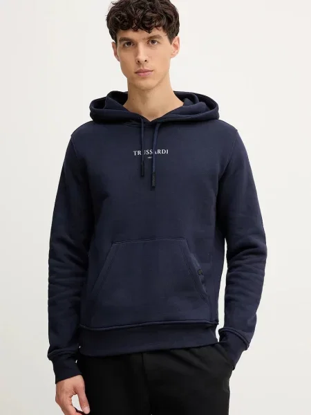 Суичър с качулка Trussardi с качулка с принт тъмносиньо