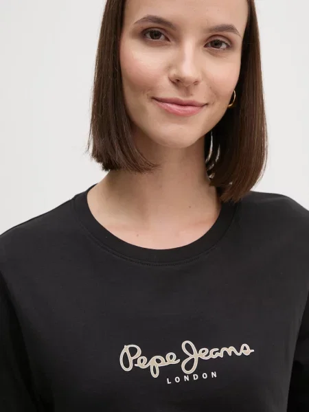 Pepe Jeans μπλούζα με μακριά μανίκια FIORE LS μαύρο