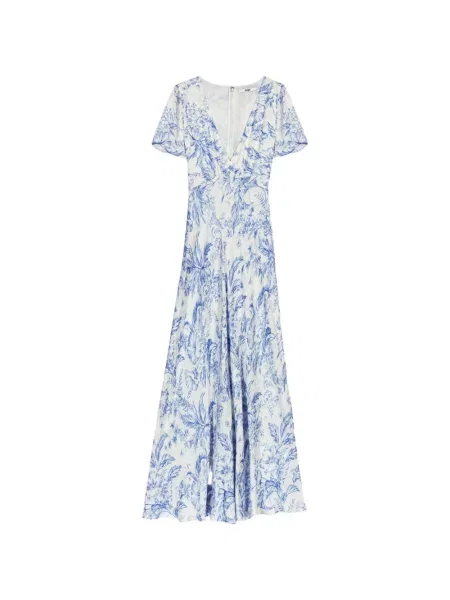Rochie maxi Maje cu model floral cu imagine albastru