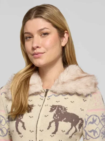 Kardigan rozpinany o kroju slim fit z kołnierzem ze sztucznego futra model EQUESTRIAN' Daisy Street