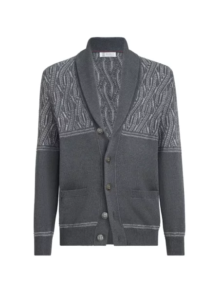 Gulerat cardigan Brunello Cucinelli din jacard gri