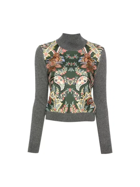 Sweter Etro z wysokim kołnierzem wełniany z wzorem paisley zielony