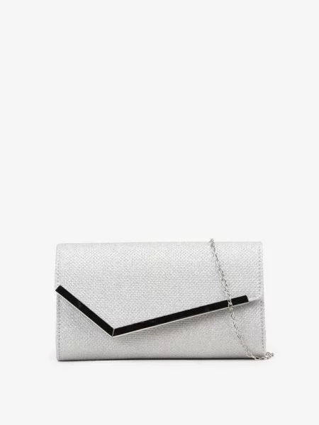 Torebka Kopertowa Ozdobiona Metaliczną Nicią z Łańcuszkiem Ceriora srebrna
