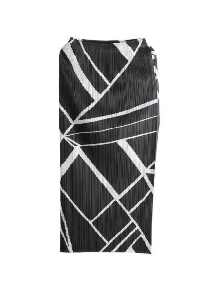 Fustă midi Pleats Please Issey Miyake cu imagine cu imprimeu geometric negru