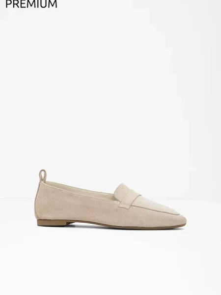 Loafersy ze skóry welurowej beżowe