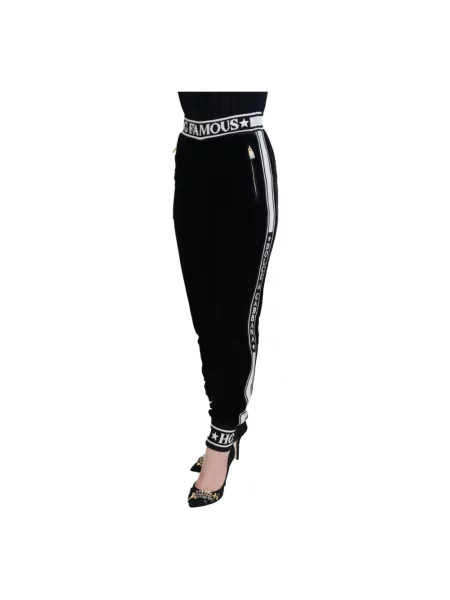 Welurowe spodnie Dolce And Gabbana z logo czarne