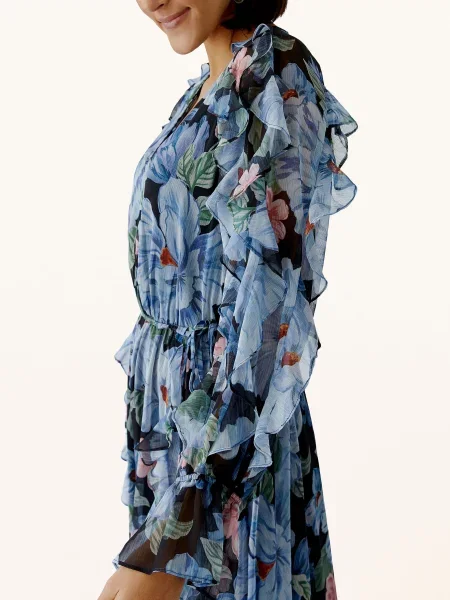 Oui Šaty S Volánky tmavě modrá tmavě modrá červená