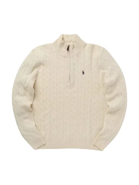 Sweter Polo Ralph Lauren wełniany ze stójką z logo biały