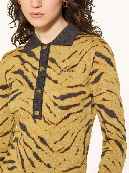 Ganni Tričko S Dlouhým Rukávem Z Merino Vlny žlutá/ černá/ tmavě žlutá černé