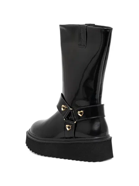 Боти Love Moschino на платформе със сърца черно