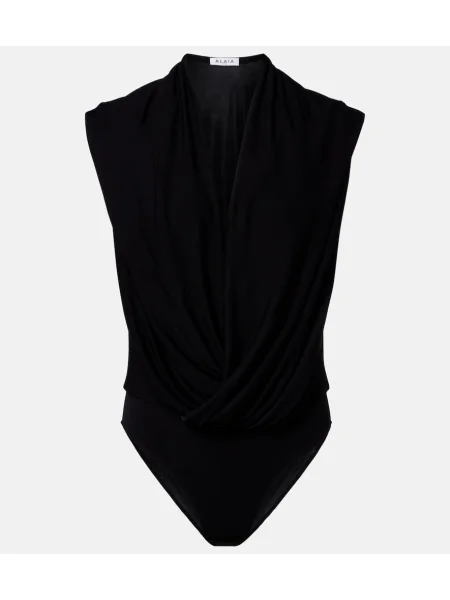 Body Alaïa din jerseu drapat negru