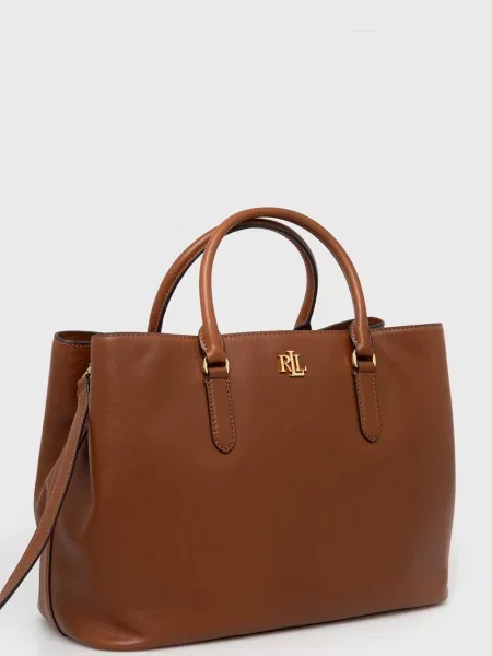 Кожаная сумка Lauren Ralph Lauren коричневая