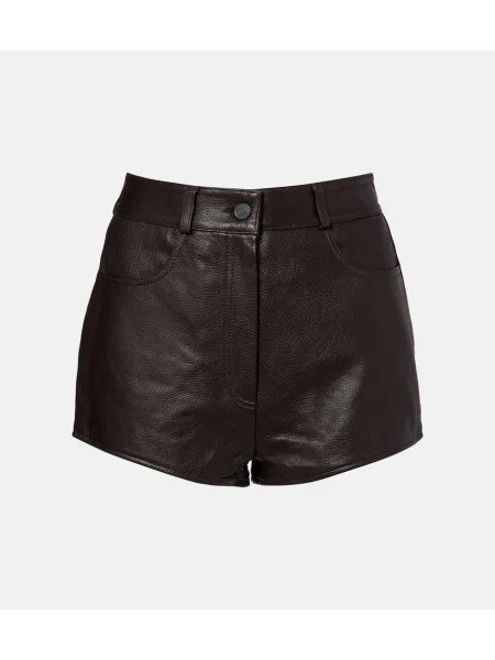 Pantaloni scurți The Frankie Shop cu talie înaltă din piele maro