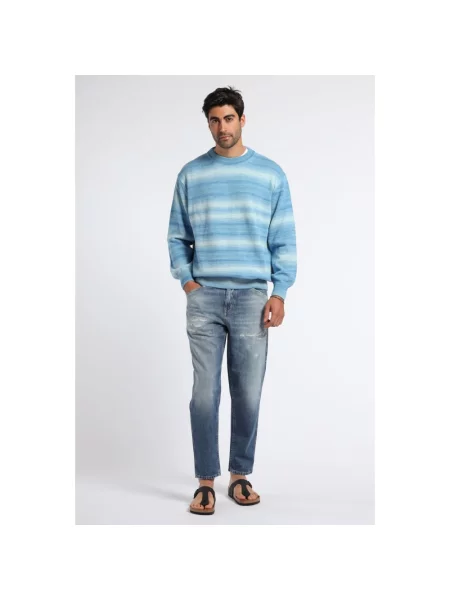 Sweter President’s w paski z paskiem niebieski
