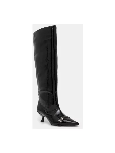 GANNI kozaki Eyelets Slouchy High Shaft Boot Naplack na małym czarny