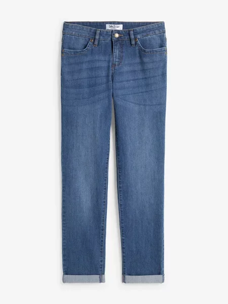 Jeansy ze stretchem straight high waist niebieskie