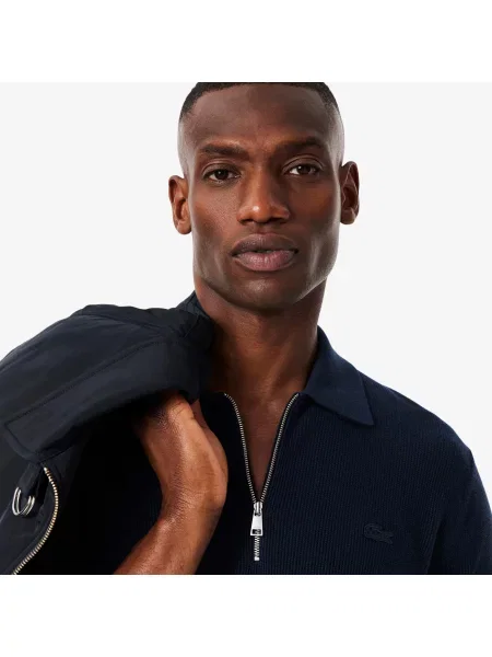 Lacoste Sweter Z Kołnierzem Polo Z Mieszanki Bawełny I Wełny granatowy