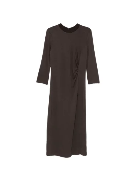 Rochie midi Peserico cu mâneci trei sferturi cu volane maro
