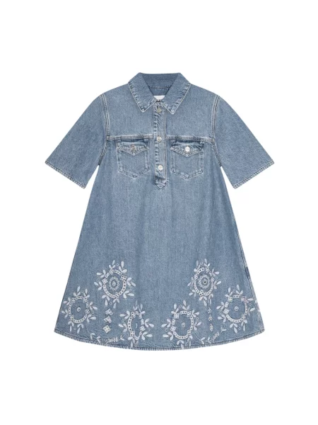 Mała mały haftowana sukienka jeansowa Ganni niebieska