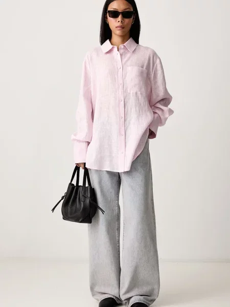 Frame THE LINEN BOY SHIRT πουκάμισο λινό γυναικείο ροζ