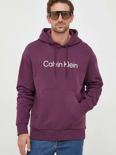 Calvin Klein bluza fioletowy z kapturem z aplikacją