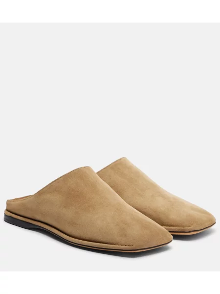 Papuci tip mules The Row din piele de căprioară bej