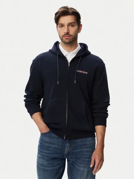 Guess Jeans dukserica na zakopčavanje sa kapuljačom muška plava