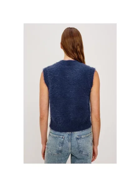 Sweter Rails wełniany z dekoltem w serek niebieski