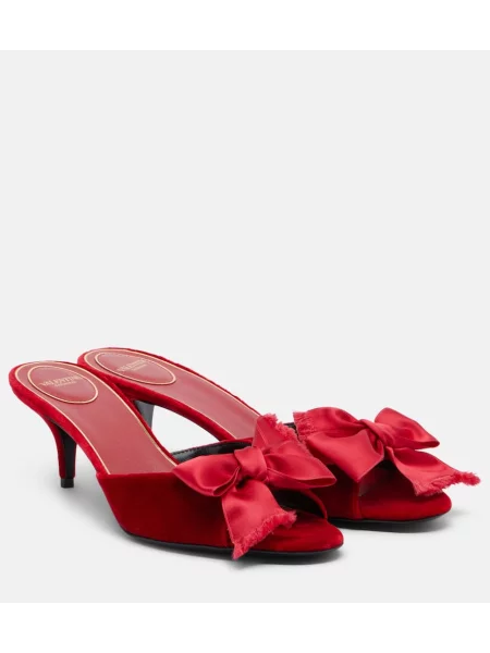 Mules Valentino Garavani z lokom iz rebrastega žameta rdeča