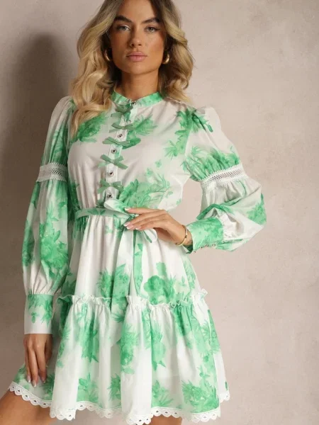 Rochie cloș mini cu în talie și funde Leenona verde
