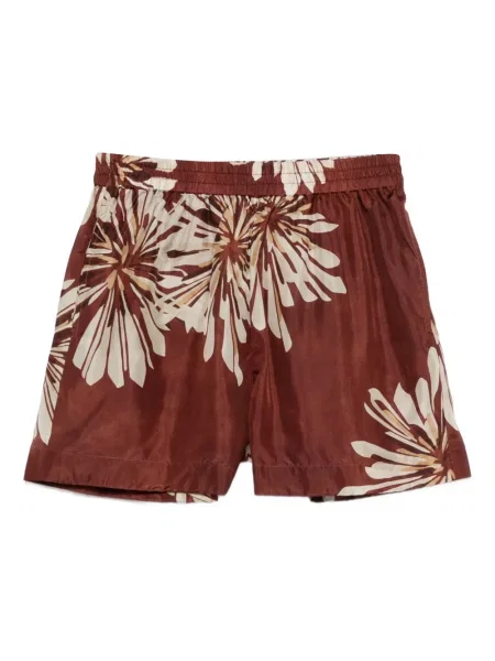 Pantaloni scurți Brunello Cucinelli de mătase cu model floral maro