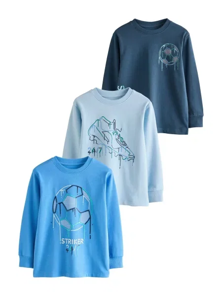 Next Tricou bleumarin / azur / albastru deschis alb