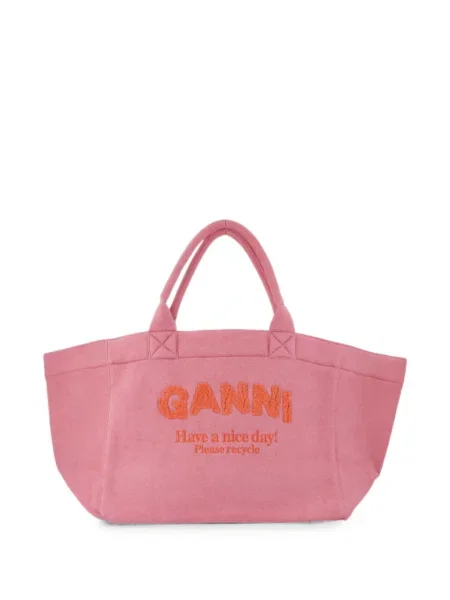 Geantă shopper Ganni cu broderie roz