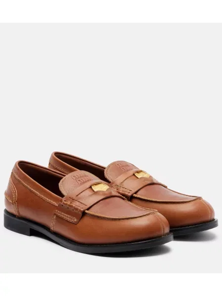 Usnjene loaferke Miu Miu rjava