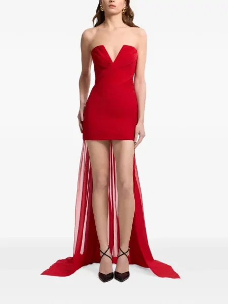 Rochie mini Elie Saab drapată fără bretele roșu