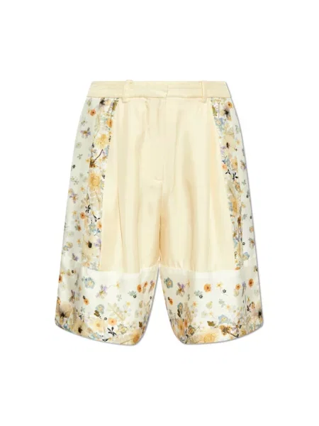 MUNTHE szorty jedwabne FABIANE wzorzyste high waist beżowy