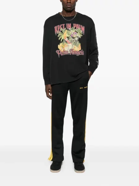 Pantaloni Palm Angels cu broderie cu dungi negru