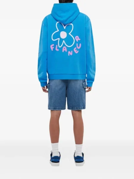 Hanorac cu glugă Flâneur cu model floral cu imagine albastru