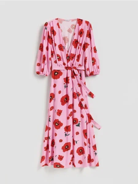 Reserved Sukienka maxi w kwiaty różowy