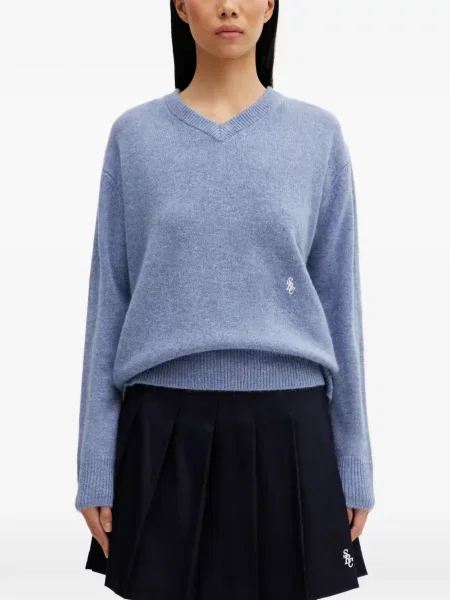 Pulover Sporty & Rich cu decolteu în V albastru