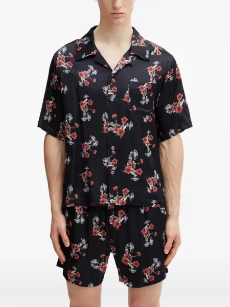 Cămașă Rhude de mătase cu model floral cu imagine negru