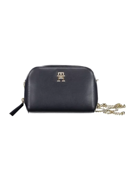 Lniana torebka crossbody Tommy Hilfiger niebieska