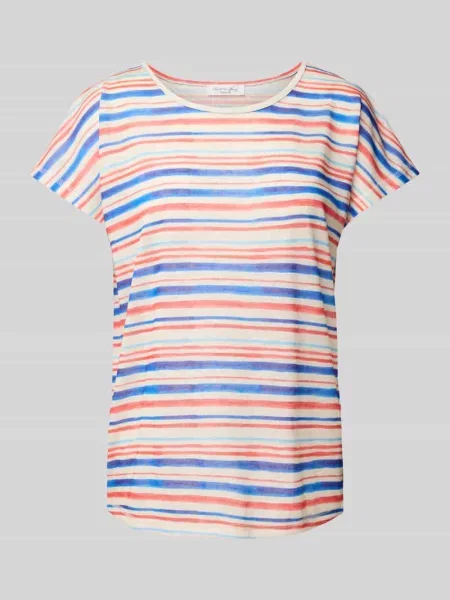 T-shirt z prążkowanym okrągłym dekoltem Christian Berg Woman niebieska