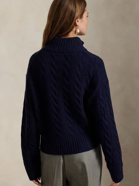 Polo Ralph Lauren pulover de lână bleumarin cu turtleneck