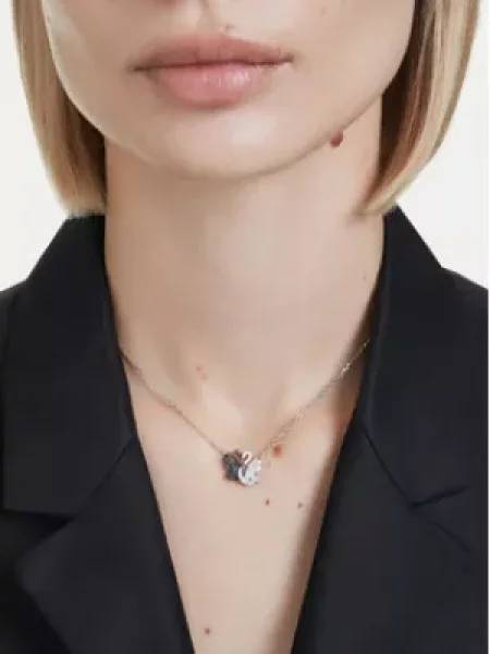 Swarovski Řetízek Swan černá / stříbrná bílá