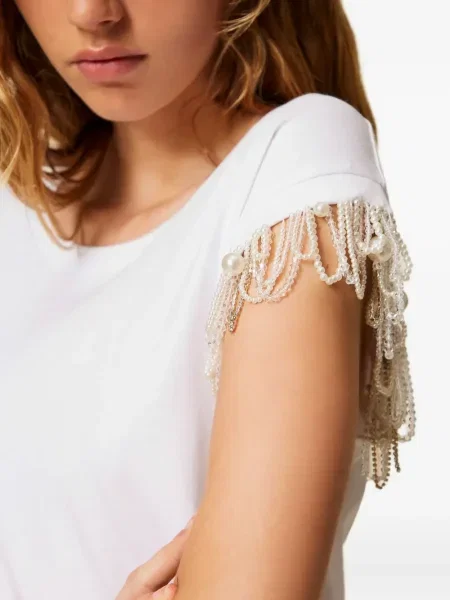 Tricou Twinset cu mărgele alb