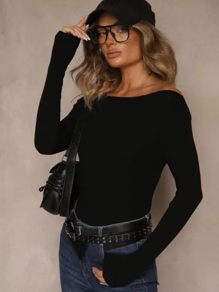 Bluzka Longsleeve z Dekoltem Typu Łódka Zaide czarna